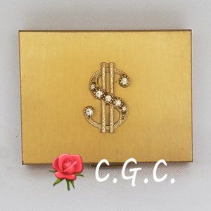 Mid Century Petty Cash Money Compact Metal Rhinestone Cache Kit By Menda